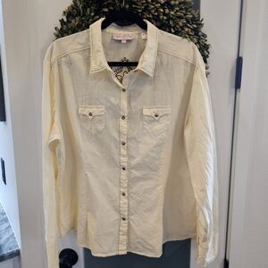 VINTAGE Panhandle Slim Womens XXL Buttery Yellow w/ Embroidery & Rhinestone